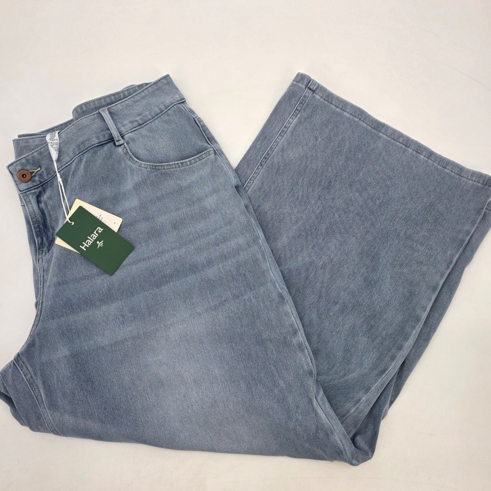 HALARA ASYMMETRICAL WIDE LEG LOW RISE JEANS WOMENS XL 1X LIGHT WASH BLUE STRETCH